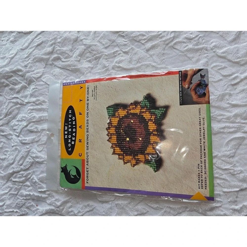 Long-Stitch Beading Kit designed to create a sunflower-themed pin